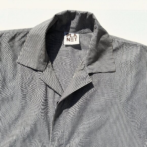 Women’s PLANET 100% Cotton Pinstriped Button Up Shirt, Black/White OS - Picture 4 of 14